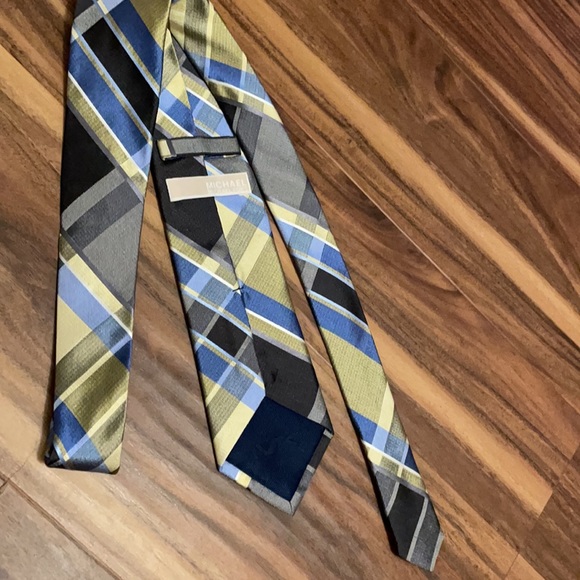 Michael Kors MK TIE 100% Silk plaid blue green suit work formal - Picture 4 of 6